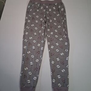 Rae Dunn Gray Pajama Pants with Coffee Cup Print